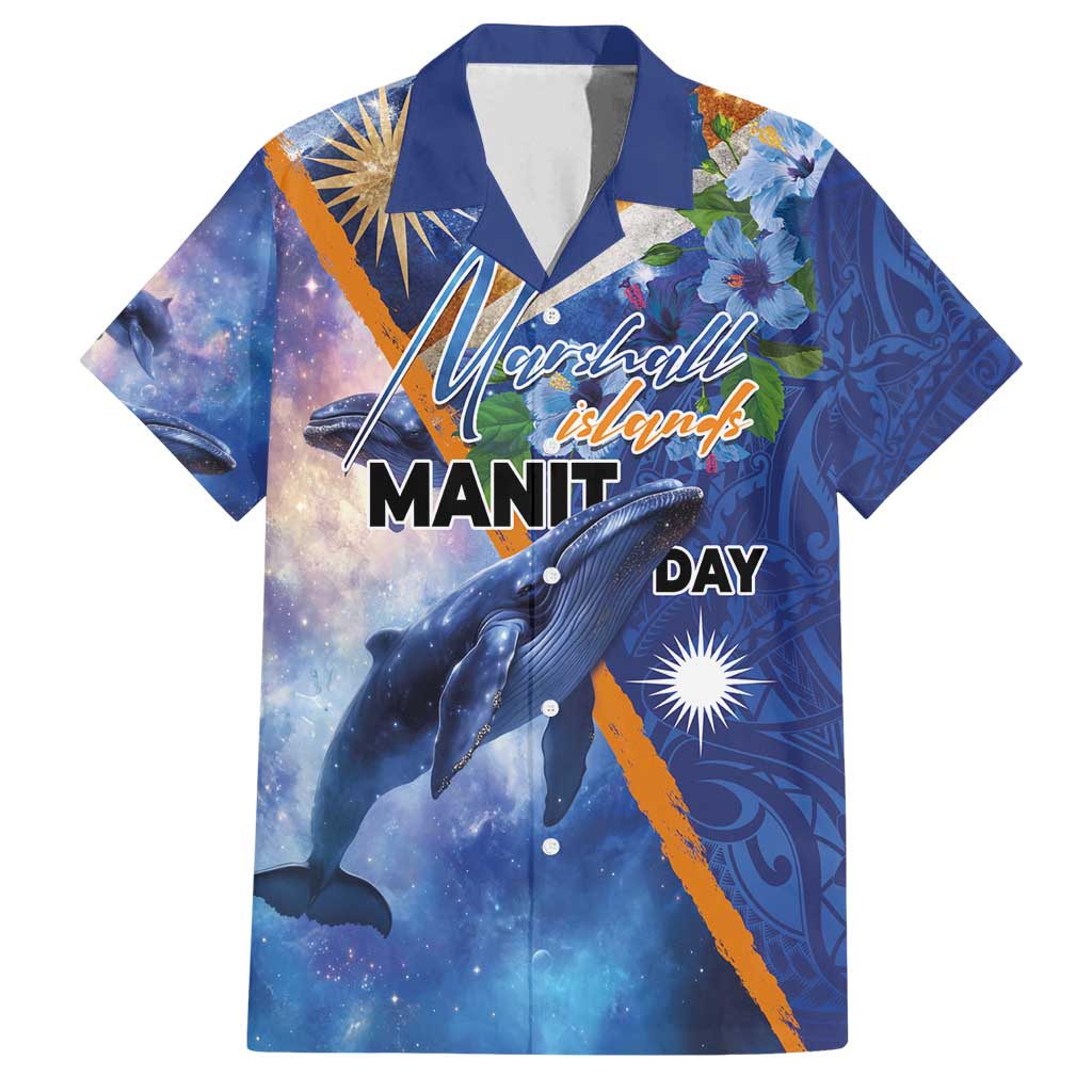 Marshall Islands Manit Day Family Matching Puletasi and Hawaiian Shirt Grunge National Flag with Whales and Tribal Tattoos - Polynesian Pride