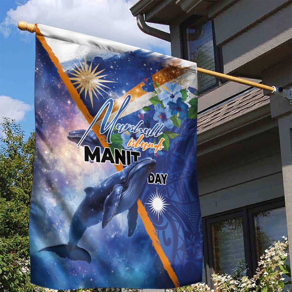 Marshall Islands Manit Day Garden Flag Grunge National Flag with Whales and Tribal Tattoos - Polynesian Pride