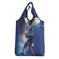 Marshall Islands Manit Day Grocery Bag Grunge National Flag with Whales and Tribal Tattoos - Polynesian Pride