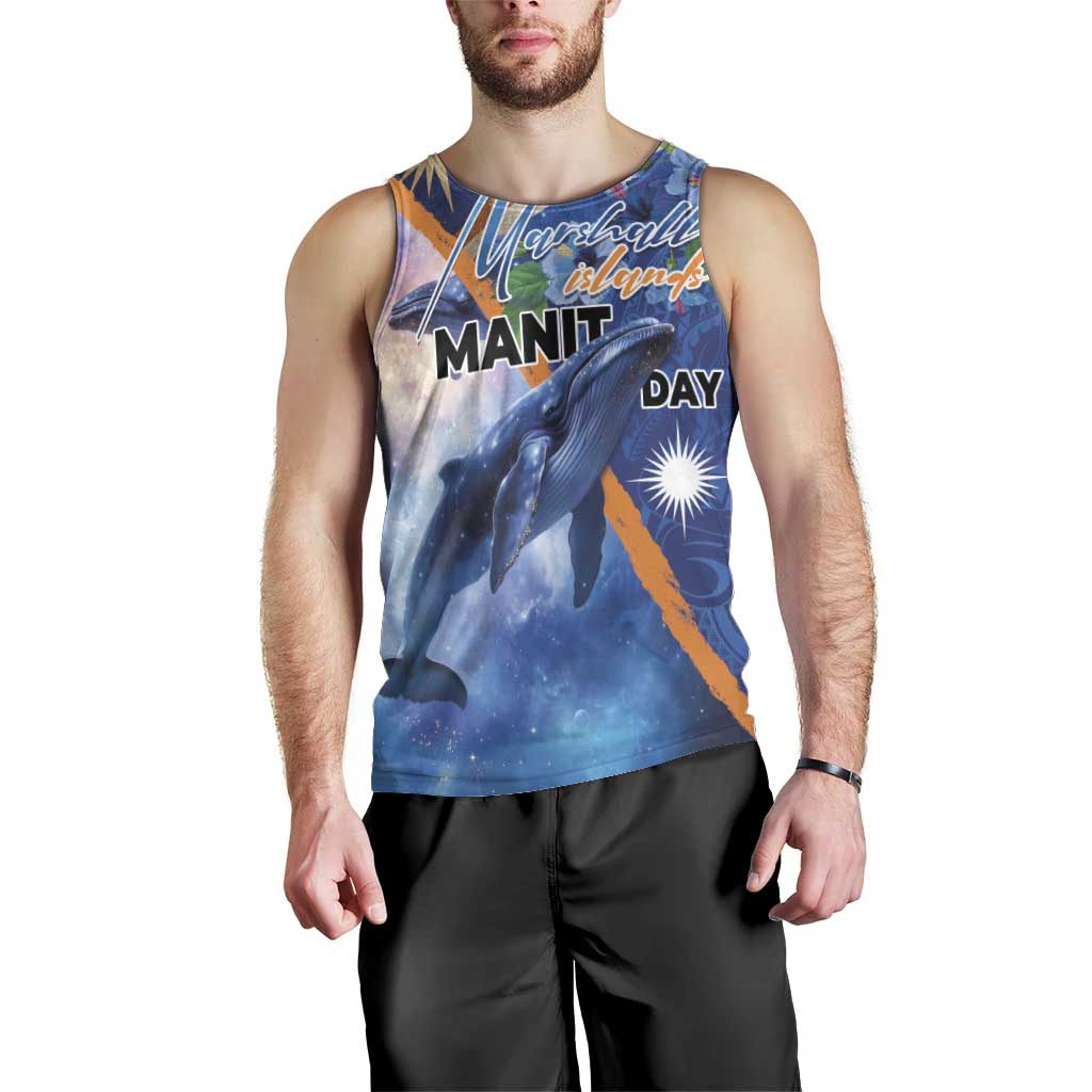 Marshall Islands Manit Day Men Tank Top Grunge National Flag with Whales and Tribal Tattoos - Polynesian Pride