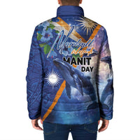 Marshall Islands Manit Day Padded Jacket Grunge National Flag with Whales and Tribal Tattoos - Polynesian Pride
