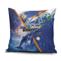 Marshall Islands Manit Day Pillow Cover Grunge National Flag with Whales and Tribal Tattoos - Polynesian Pride