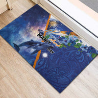 Marshall Islands Manit Day Rubber Doormat Grunge National Flag with Whales and Tribal Tattoos - Polynesian Pride