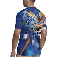 Marshall Islands Manit Day Rugby Jersey Grunge National Flag with Whales and Tribal Tattoos - Polynesian Pride