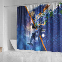 Marshall Islands Manit Day Shower Curtain Grunge National Flag with Whales and Tribal Tattoos - Polynesian Pride