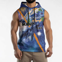Marshall Islands Manit Day Sleeveless Hoodie Grunge National Flag with Whales and Tribal Tattoos - Polynesian Pride