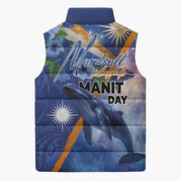 Marshall Islands Manit Day Sleeveless Puffer Jacket Grunge National Flag with Whales and Tribal Tattoos - Polynesian Pride