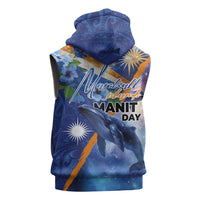 Marshall Islands Manit Day Sleeveless Zip Hoodie Grunge National Flag with Whales and Tribal Tattoos - Polynesian Pride