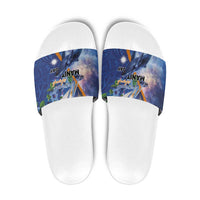 Marshall Islands Manit Day Slide Sandals Grunge National Flag with Whales and Tribal Tattoos - Polynesian Pride