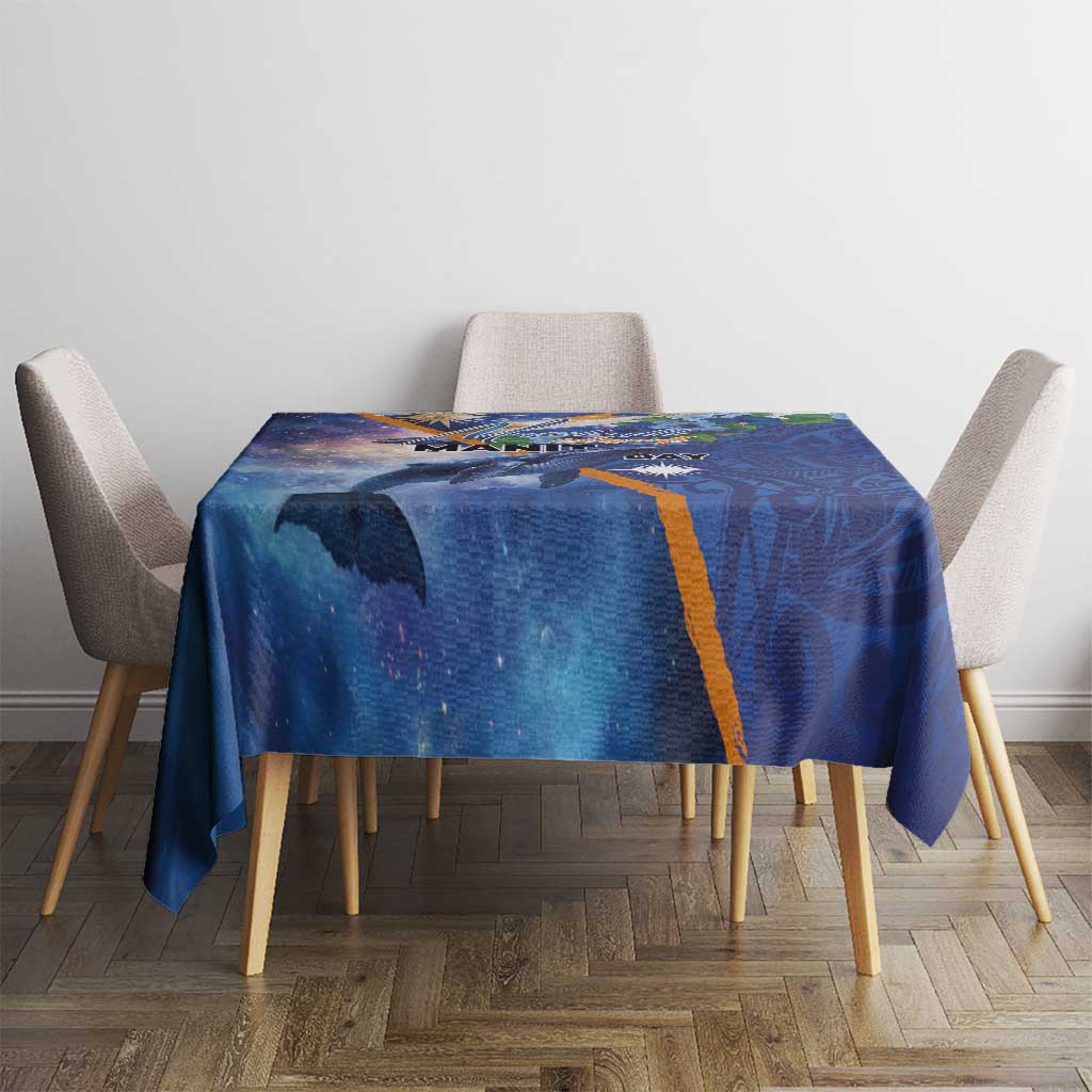 Marshall Islands Manit Day Tablecloth Grunge National Flag with Whales and Tribal Tattoos - Polynesian Pride