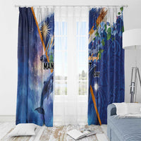 Marshall Islands Manit Day Window Curtain Grunge National Flag with Whales and Tribal Tattoos - Polynesian Pride