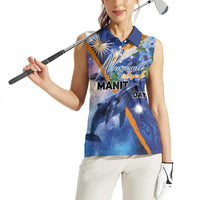 Marshall Islands Manit Day Women Sleeveless Polo Shirt Grunge National Flag with Whales and Tribal Tattoos - Polynesian Pride