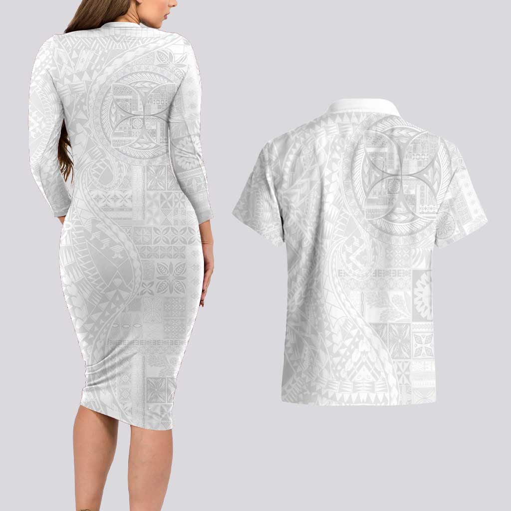 Samoan Culture-Lotu Tamaiti Couples Matching Long Sleeve Bodycon Dress and Hawaiian Shirt Siapo and Polynesian Art Tattoos - Polynesian Pride