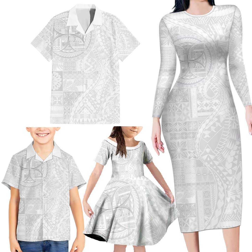 Samoan Culture-Lotu Tamaiti Family Matching Long Sleeve Bodycon Dress and Hawaiian Shirt Siapo and Polynesian Art Tattoos LT03 - Polynesian Pride