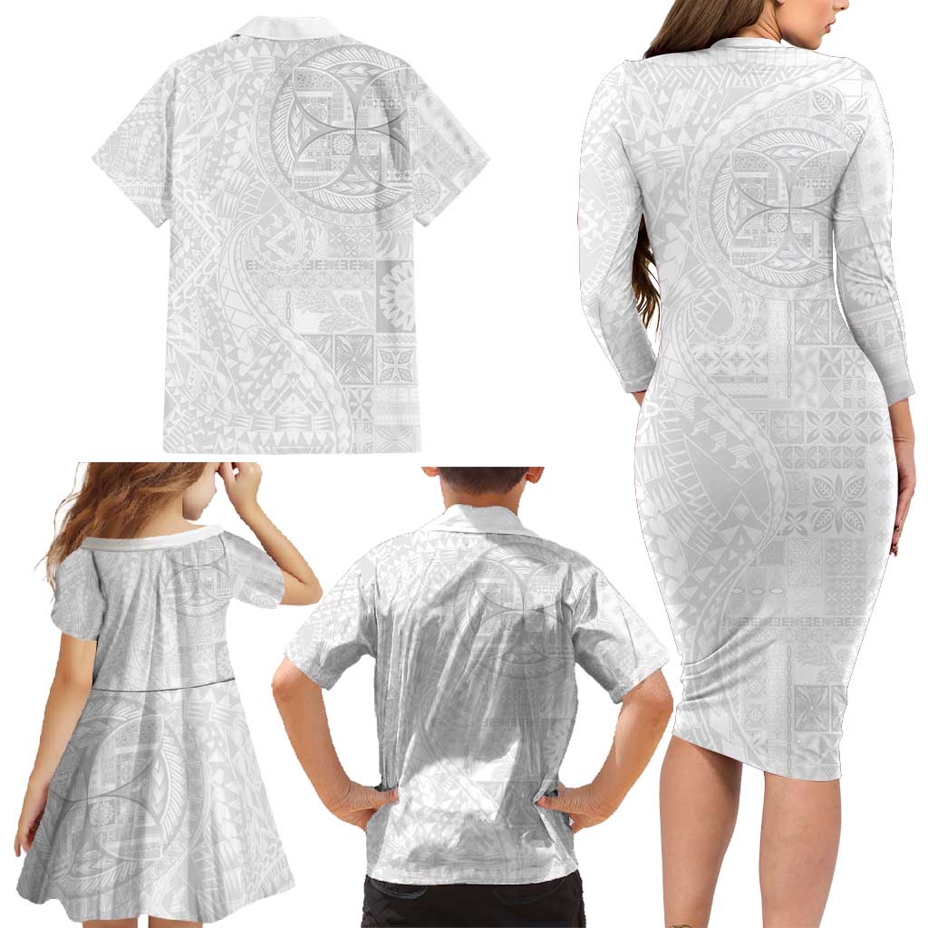 Samoan Culture-Lotu Tamaiti Family Matching Long Sleeve Bodycon Dress and Hawaiian Shirt Siapo and Polynesian Art Tattoos LT03 - Polynesian Pride