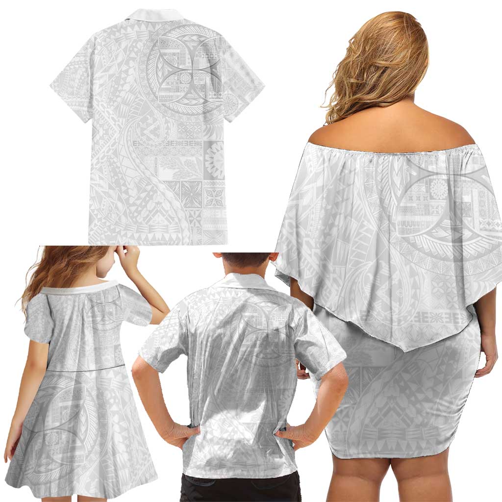 Samoan Culture-Lotu Tamaiti Family Matching Off Shoulder Short Dress and Hawaiian Shirt Siapo and Polynesian Art Tattoos - Polynesian Pride