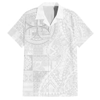 Samoan Culture-Lotu Tamaiti Family Matching Puletasi and Hawaiian Shirt Siapo and Polynesian Art Tattoos LT03 Dad's Shirt - Short Sleeve White - Polynesian Pride