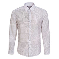 Samoan Culture-Lotu Tamaiti Family Matching Puletasi and Hawaiian Shirt Siapo and Polynesian Art Tattoos LT03 Dad's Shirt - Long Sleeve White - Polynesian Pride