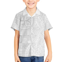 Samoan Culture-Lotu Tamaiti Family Matching Puletasi and Hawaiian Shirt Siapo and Polynesian Art Tattoos LT03 Son's Shirt White - Polynesian Pride