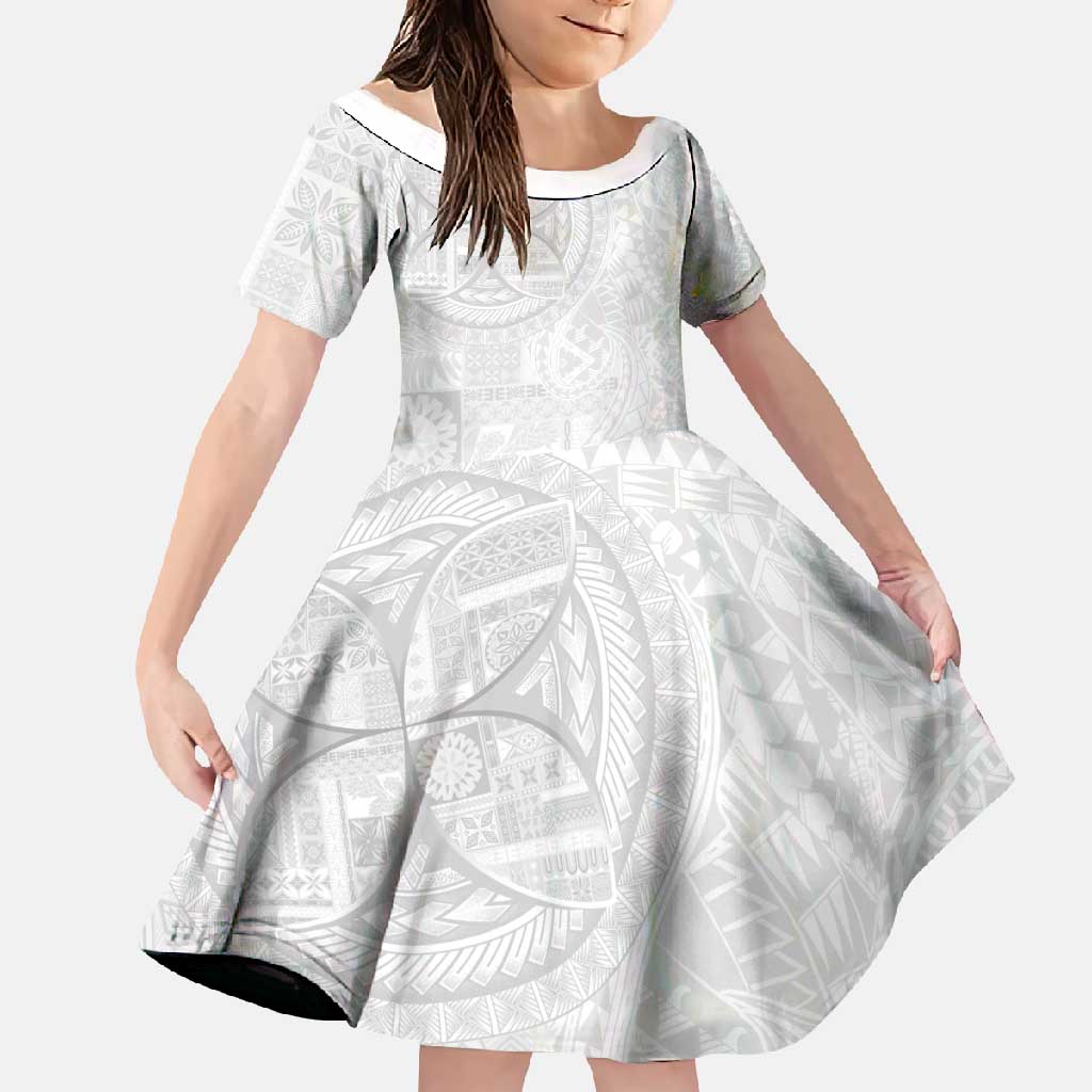 Samoan Culture-Lotu Tamaiti Family Matching Tank Maxi Dress and Hawaiian Shirt Siapo and Polynesian Art Tattoos LT03 Daughter's Dress White - Polynesian Pride