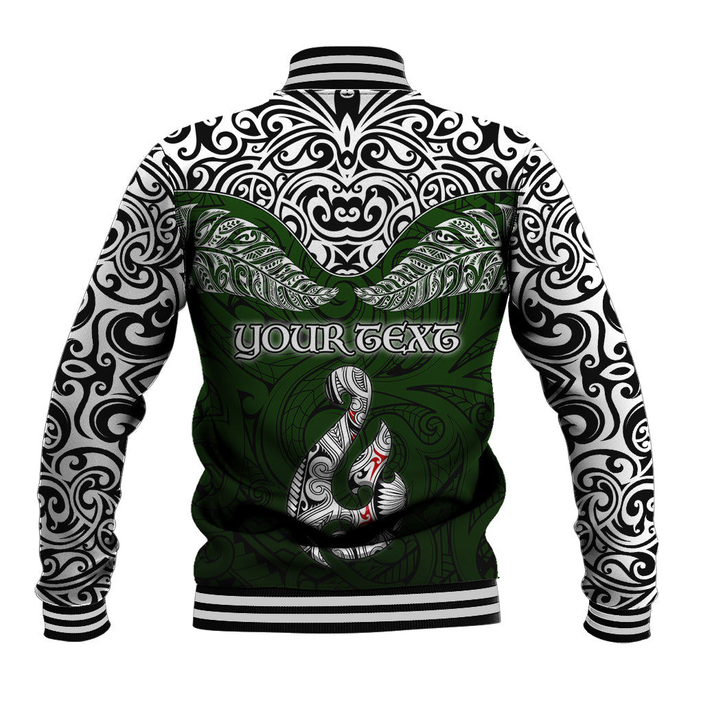 Custom Aotearoa New Zealand Baseball Jacket Silver Fern and Matau with Maori Tribal Green Style LT03 - Polynesian Pride