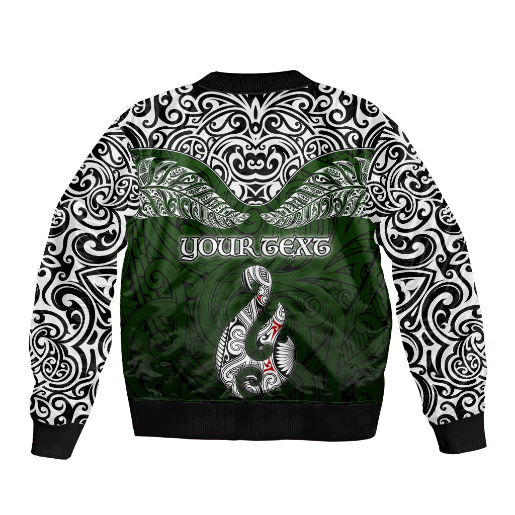 Custom Aotearoa New Zealand Bomber Jacket Silver Fern and Matau with Maori Tribal Green Style LT03 - Polynesian Pride