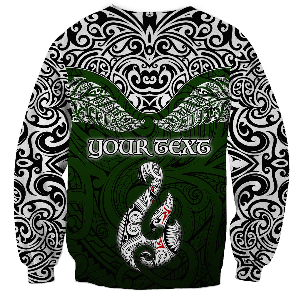 Custom Aotearoa New Zealand Sweatshirt Silver Fern and Matau with Maori Tribal Green Style LT03 - Polynesian Pride
