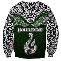 Custom Aotearoa New Zealand Sweatshirt Silver Fern and Matau with Maori Tribal Green Style LT03 - Polynesian Pride