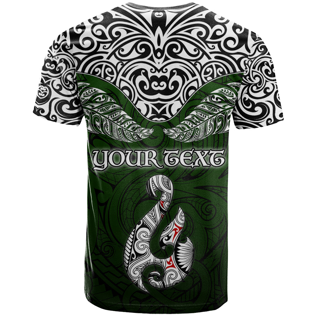 Custom Aotearoa New Zealand T Shirt Silver Fern and Matau with Maori Tribal Green Style LT03 - Polynesian Pride