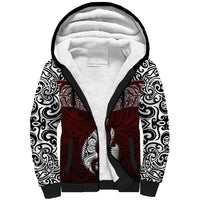 Aotearoa New Zealand Sherpa Hoodie Silver Fern and Matau with Maori Tribal Red Style LT03 Unisex Red - Polynesian Pride