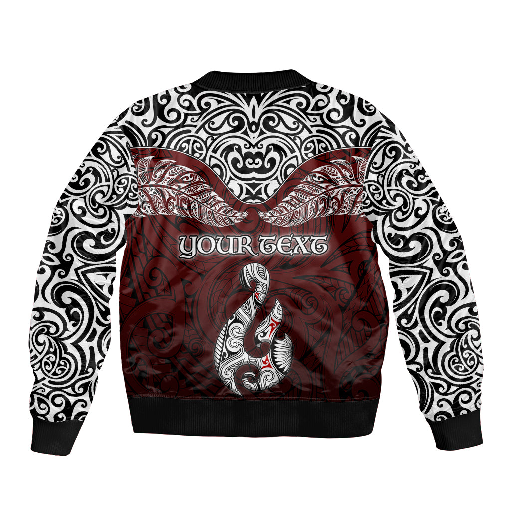 Custom Aotearoa New Zealand Bomber Jacket Silver Fern and Matau with Maori Tribal Red Style LT03 - Polynesian Pride