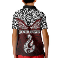Custom Aotearoa New Zealand Kid Polo Shirt Silver Fern and Matau with Maori Tribal Red Style LT03 - Polynesian Pride