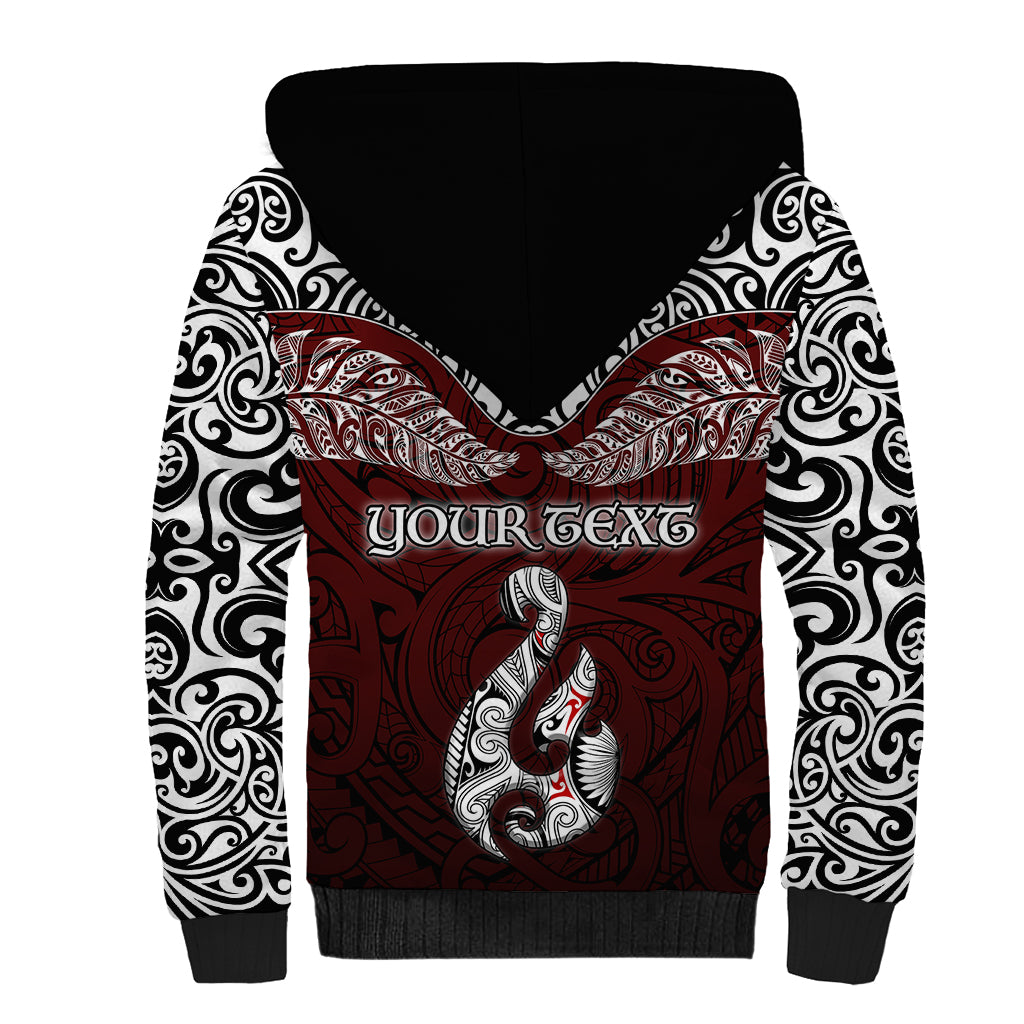 Custom Aotearoa New Zealand Sherpa Hoodie Silver Fern and Matau with Maori Tribal Red Style LT03 - Polynesian Pride