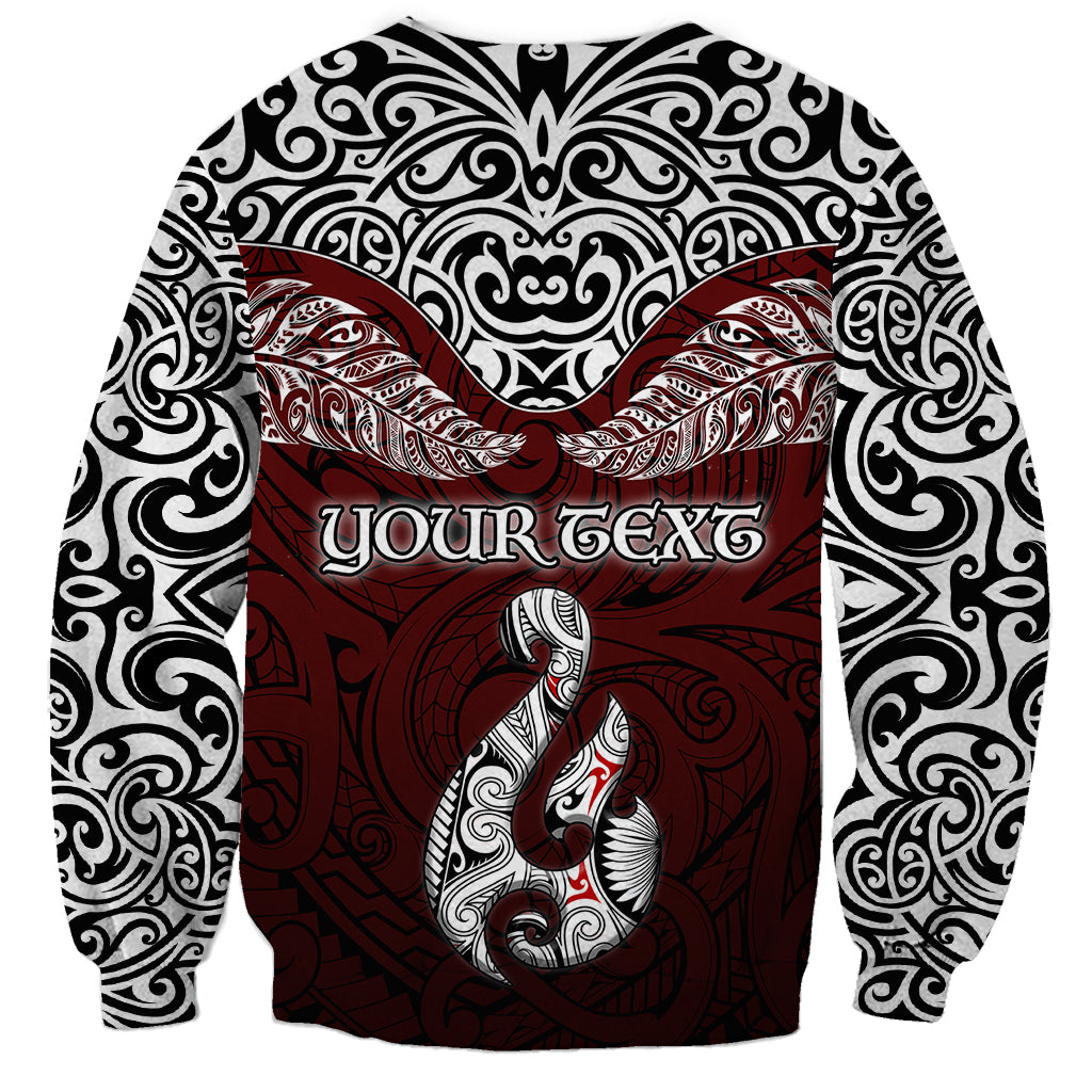 Custom Aotearoa New Zealand Sweatshirt Silver Fern and Matau with Maori Tribal Red Style LT03 - Polynesian Pride