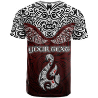 Custom Aotearoa New Zealand T Shirt Silver Fern and Matau with Maori Tribal Red Style LT03 - Polynesian Pride