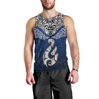 Aotearoa New Zealand Men Tank Top Silver Fern and Matau with Maori Tribal Blue Style LT03 - Polynesian Pride
