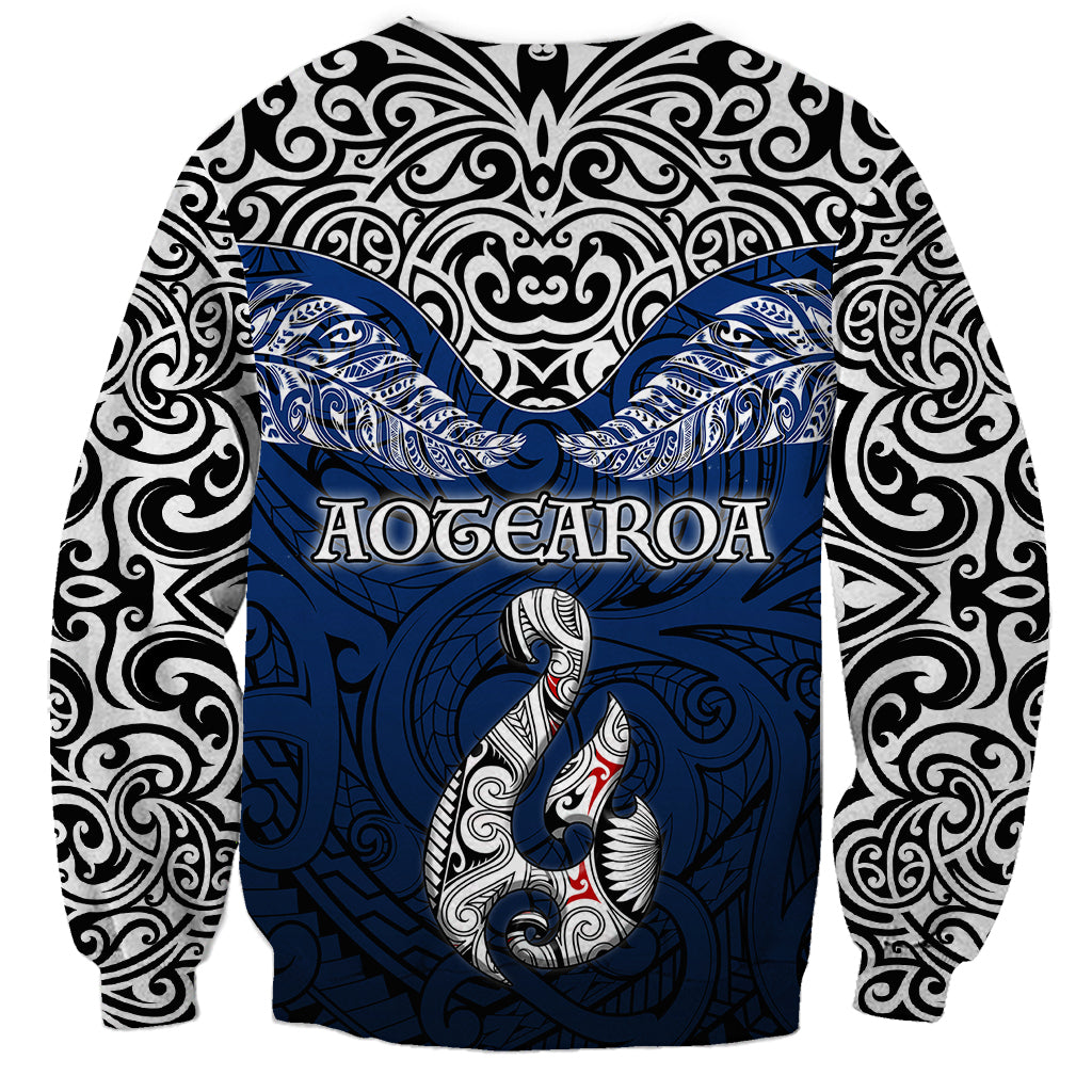 Aotearoa New Zealand Sweatshirt Silver Fern and Matau with Maori Tribal Blue Style LT03 - Polynesian Pride
