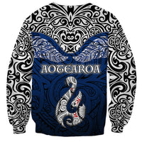 Aotearoa New Zealand Sweatshirt Silver Fern and Matau with Maori Tribal Blue Style LT03 - Polynesian Pride