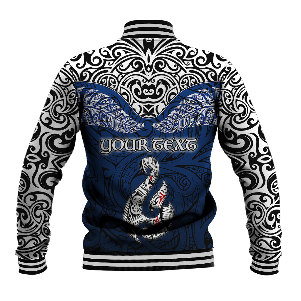 Custom Aotearoa New Zealand Baseball Jacket Silver Fern and Matau with Maori Tribal Blue Style LT03 - Polynesian Pride