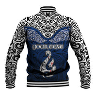 Custom Aotearoa New Zealand Baseball Jacket Silver Fern and Matau with Maori Tribal Blue Style LT03 - Polynesian Pride