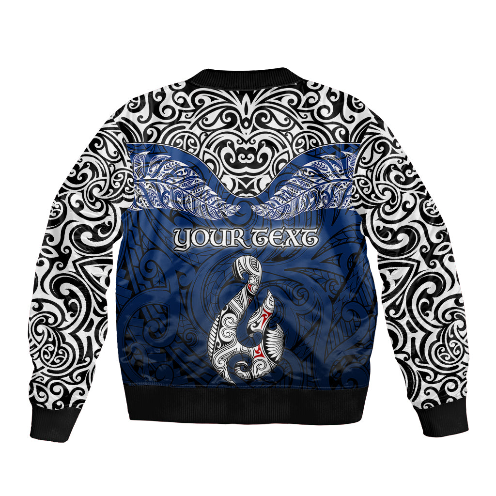 Custom Aotearoa New Zealand Bomber Jacket Silver Fern and Matau with Maori Tribal Blue Style LT03 - Polynesian Pride