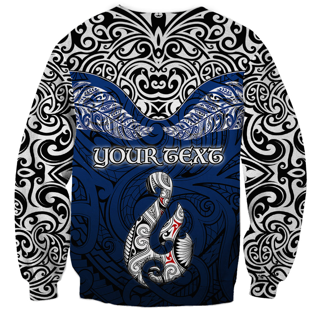 Custom Aotearoa New Zealand Sweatshirt Silver Fern and Matau with Maori Tribal Blue Style LT03 - Polynesian Pride