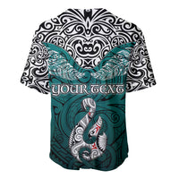 Custom Aotearoa New Zealand Baseball Jersey Silver Fern and Matau with Maori Tribal Turquoise Style LT03 - Polynesian Pride