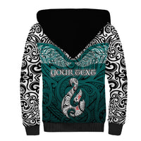 Custom Aotearoa New Zealand Sherpa Hoodie Silver Fern and Matau with Maori Tribal Turquoise Style LT03 - Polynesian Pride