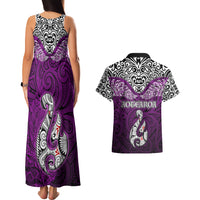 Aotearoa New Zealand Couples Matching Tank Maxi Dress and Hawaiian Shirt Silver Fern and Matau with Maori Tribal Pink Style LT03 - Polynesian Pride