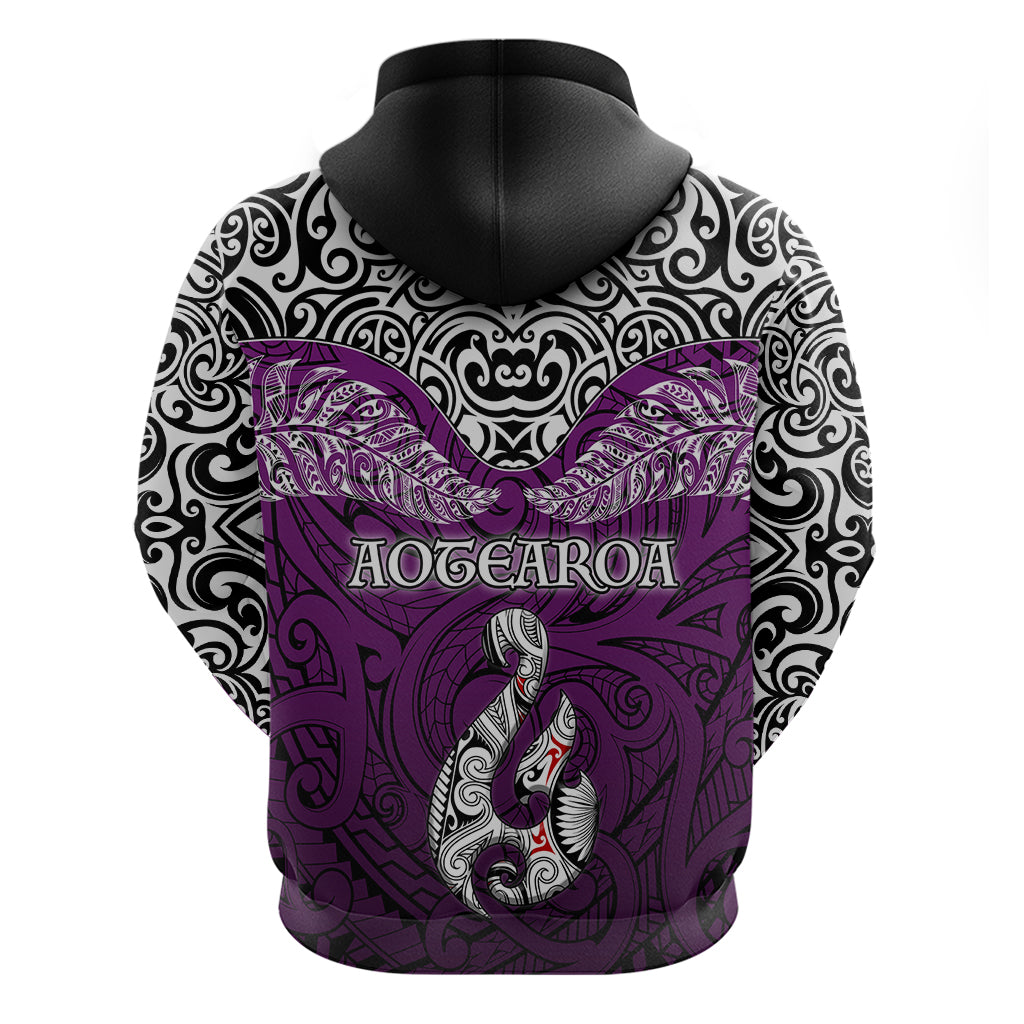 Aotearoa New Zealand Hoodie Silver Fern and Matau with Maori Tribal Pink Style LT03 - Polynesian Pride