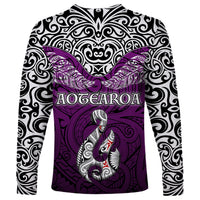 Aotearoa New Zealand Long Sleeve Shirt Silver Fern and Matau with Maori Tribal Pink Style LT03 - Polynesian Pride