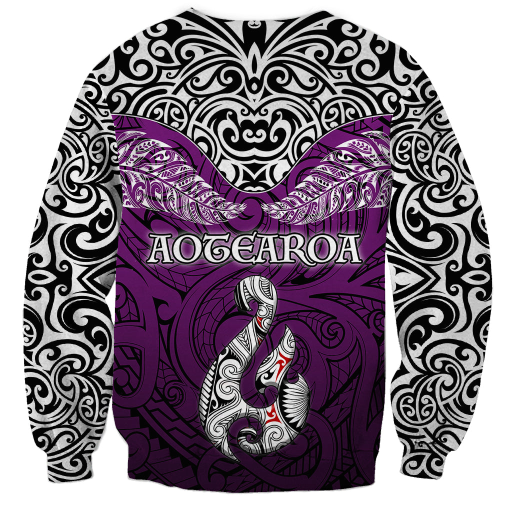 Aotearoa New Zealand Sweatshirt Silver Fern and Matau with Maori Tribal Pink Style LT03 - Polynesian Pride