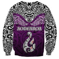 Aotearoa New Zealand Sweatshirt Silver Fern and Matau with Maori Tribal Pink Style LT03 - Polynesian Pride