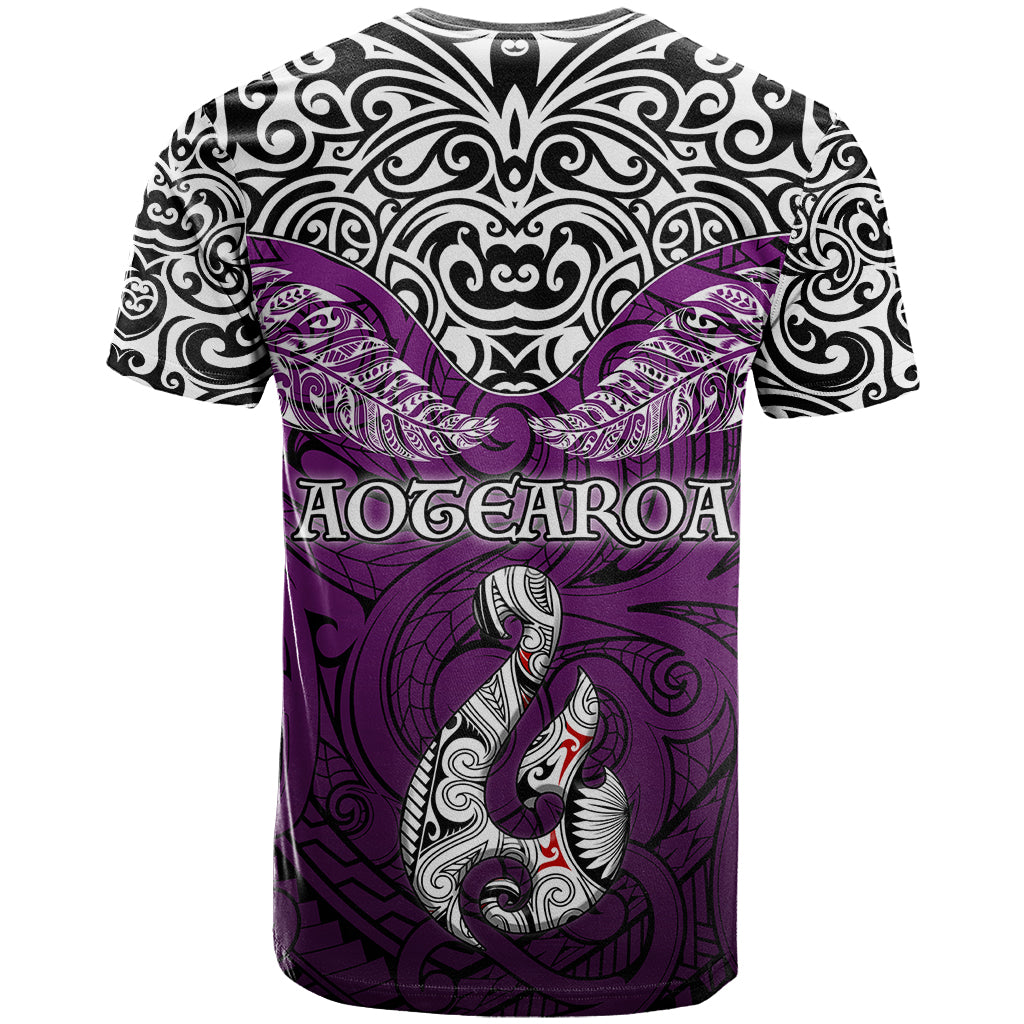 Aotearoa New Zealand T Shirt Silver Fern and Matau with Maori Tribal Pink Style LT03 - Polynesian Pride